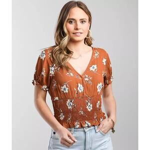 Paper Crane (Buckle) Floral Crop Top Large Rust Tropical Coconut Girl Hawaiian